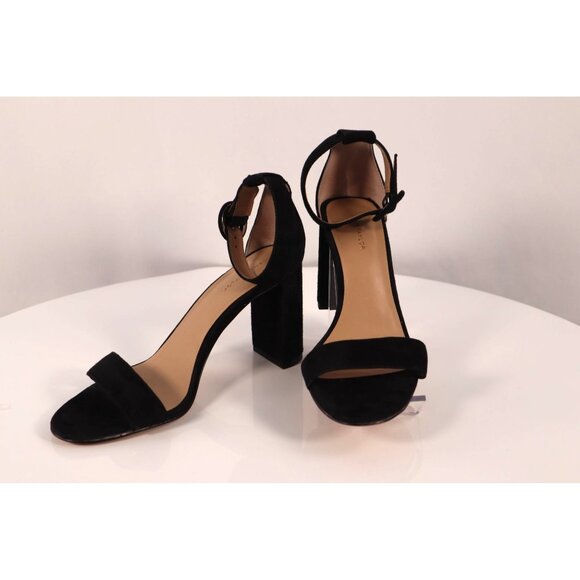 ANN TAYLOR by Black Suede Block Heel Sandals with Ankle Strap Size 6.5 - Picture 1 of 10